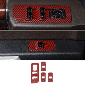 Window Lift Adjust Panel Switch Trims For Ford F150 2015-2020 Red Carbon Fiber - Picture 1 of 8