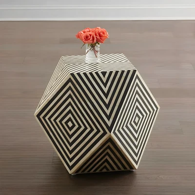 Star Hexagon Bone Inlay Coffee Table with Solid Wood Base Black and White Design - Image 1 of 3