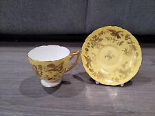 Coalport Yellow & Gold Bird & Floral Design Cup & Saucer Set - EXC.