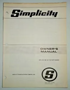 Simplicity Mfg. No. 884, 36" ROTARY MOWER Owners / Parts Manual 177868 Original! - Picture 1 of 2