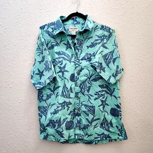 Cooke Street Honolulu Mens Medium Button Front Hawaiian Shirt Green Floral VTG - Picture 1 of 7