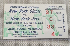 New York Giants vs.New York Jets Ticket Stub (Yale Bowl) Row33 Seat4 (8/22/1971) - Picture 1 of 2