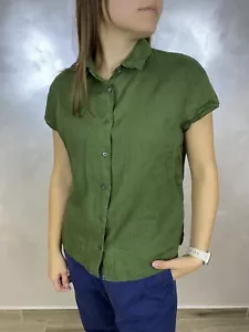 ASPESI Women’s 100% Linen Blouse Green Shirt Size M Short Sleeve - Picture 1 of 5