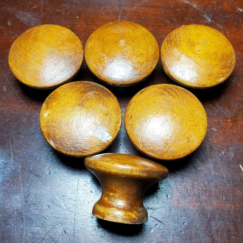 Set of 6 Antique Wooden Mushroom Shape Drawer Pulls / Knobs 1 1/4" 19th Century Cover