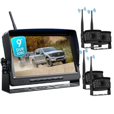 Digital Wireless 9''Quad Monitor DVR 4x 1080P Rear View Camera Truck Trailer RV - Image 1 of 4