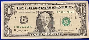 Year 1956 : F 00001956 E $1 One Dollar Bill 2017 Series - Picture 1 of 3
