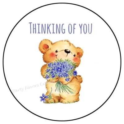 PARTY FAVORS EXPRESS THINKING OF YOU BEAR WITH FLOWERS ENVELOPE SEALS LABELS STICKERS PARTY FAVORS