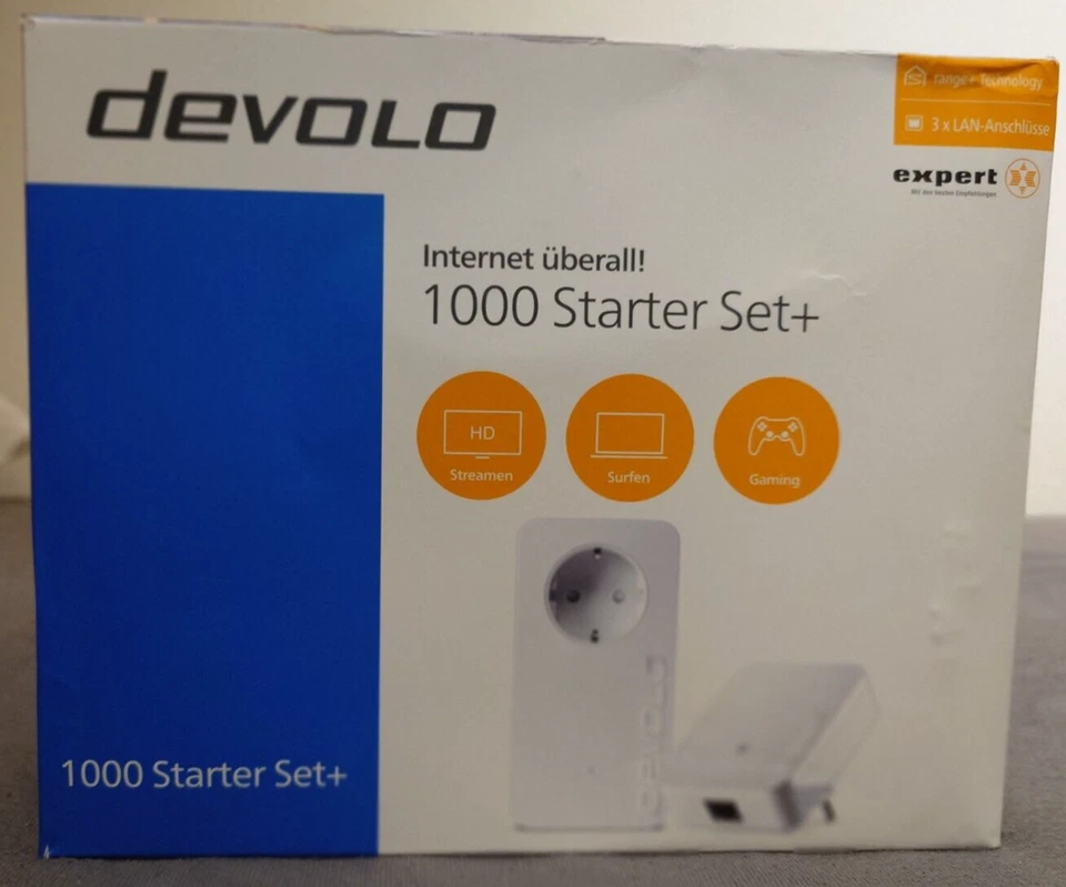 Devolo 1000 Starter Set+ 1000 Mbit/s Ethernet, LAN Anschluss für schnelles WiFi - Bild 1 von 3
