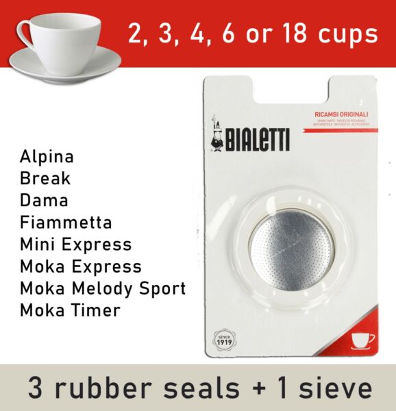 Bialetti 3 & 4 Cup Filter Gasket Set Moka Dama Espresso Coffee Maker Replacement Photo Related