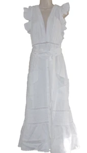 Vestido Reformation Blanco Lino Botón Midi Cuello en V Talla 14 - Imagen 1 de 3