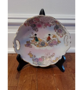 Antique Japanese Chinese collector plate w/stand - Picture 1 of 2