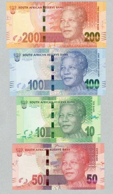 SOUTH AFRICA 200 100 50 10 Rand 2010s, P142a, P141a, P138a, P140a, UNC. - Image 1 of 2