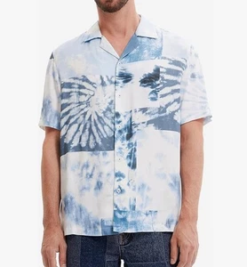 Desigual LENNY Shirt Men’s L Camp Collar Blue White Tie Dye Hawaiian - Picture 1 of 17