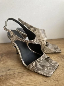 Reformation Square Toe Snakeskin Cut Out Heels Size 7 UK 5 - Picture 1 of 6
