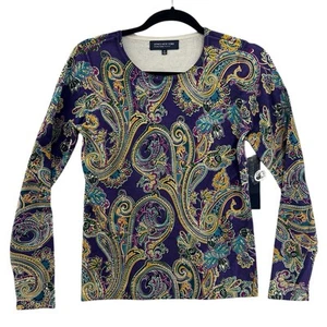 Jones New York Women's Long Sleeve Top, Purple Paisley, Size PP, NWT - Picture 1 of 7