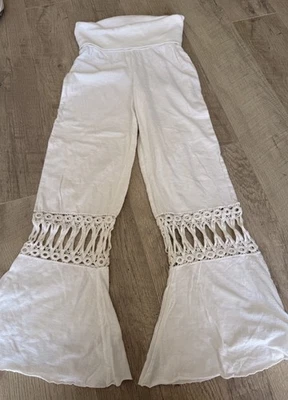 Pantalones Prana Blanco Estilo Boho Mujer Ropa Informal Tejido Alrededor Tobillos Talla XS Foto 1 de 4