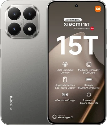 Xiaomi 15T 5G 256GB/12GB RAM Grey Grau HyperOS AMOLED Smartphone Dual-SIM NEU - Bild 1 von 4