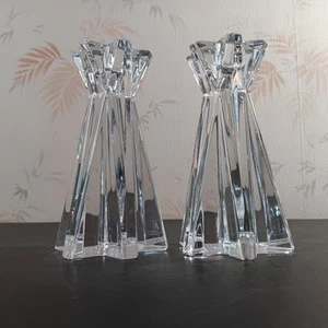 Stunning Pair Of Lenox Heavy Crystal Ovations Lighting 6" Starfire Candlesticks - Picture 1 of 6