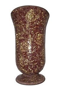 MCM Stained Mosaic Brown Gold Art Glass Trumpet Vase + Gunnar Nylund  Vase