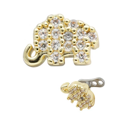 14G G23 Titanium Base Gold Elephant Dermal Anchor Top Universal Piercing Jewelry - Image 1 of 4