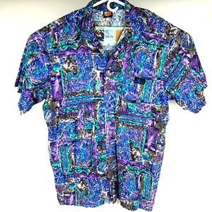Hobie Hawaii Style Hemd mit Knopfleiste 80er lila blau grün Vintage Größe 2XT - Bild 1 von 7