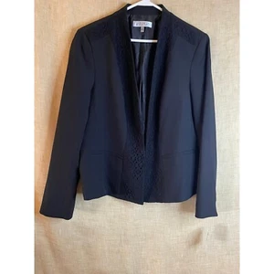 Blazer Kasper negro con ribete de encaje frente abierto chaqueta de carrera talla 16 - Imagen 1 de 15