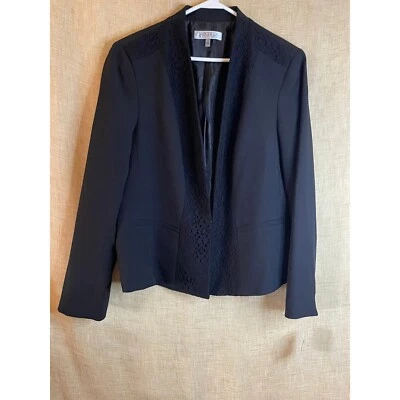 Blazer Kasper negro con ribete de encaje frente abierto chaqueta de carrera talla 16 Foto 1 de 4