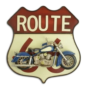Blechmodell Nostalgie 3D Wandschild aus Blech „Route 66“ mit montiertem Motorrad - Bild 1 von 2