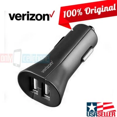 Verizon Logo Dual-USB Black Car Charger Adapter for iPhone Galaxy Tablet LG HTC - Image 1 of 4