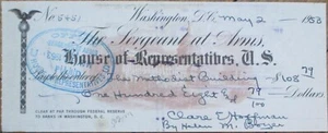 US House of Representatives Sergeant at Arms 1953 Bank Check to Methodist Bldg - Picture 1 of 1