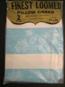 NOS Vintage Pillowcases Striped Roses 42 x 36 Finest Loomed Pair - Picture 1 of 3