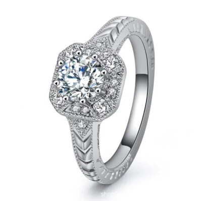 925 Sterling Silver Vintage Style Diamond Created Wedding Engagement Ring R68 - Image 1 of 4