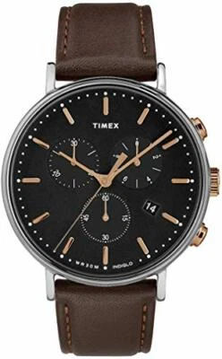 TIMEX Fairfield TW2T11500 Cronografo Uomo - Pelle Marrone - Argento Rosa - Immagine 1 di 2