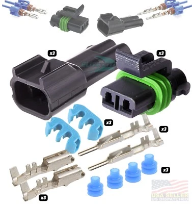 Delphi Metri-Pack 280 Series 2-Conductor Connector w/10-12 AWG Sealed **3 SET** - Image 1 of 4