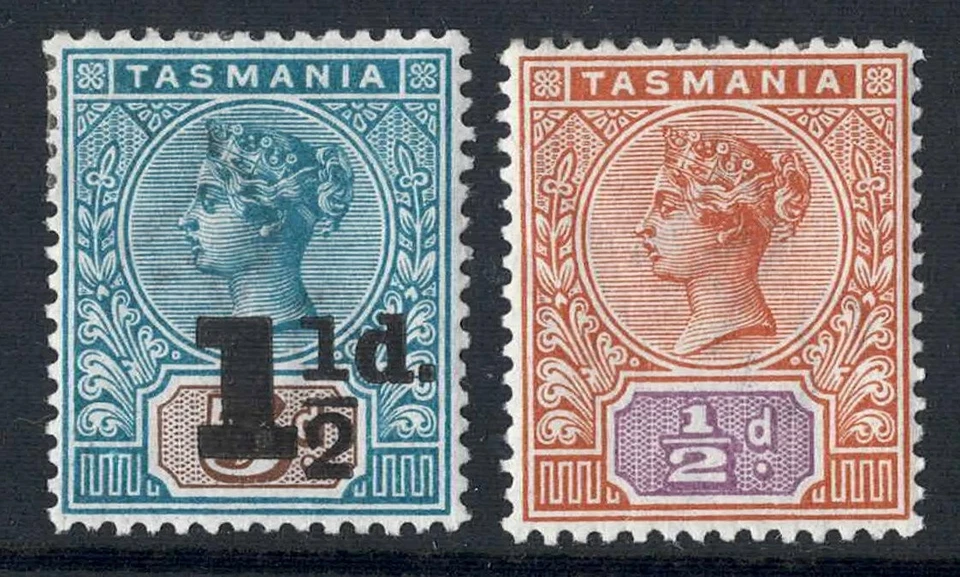 Tasmania 1900-03, 1d en 5/2, 1/2d naranja, Victoria, como nuevo, con bisagras Foto 1 de 2