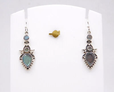 5.90 Gm 925 Sterling Silver Natural Labradorite Cut Gemstone Fine Earring 1.60" - Image 1 of 4