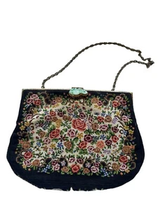 Vintage Floral Petit Point Purse with Gold Metal Hardware Pre Owned - Picture 1 of 11
