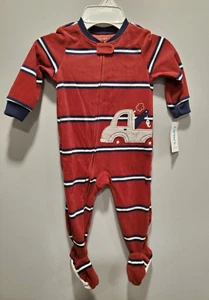 Carter's Toddler Boy's Striped Fleece Tow Truck Pajama Size 18 Months New - Picture 1 of 3