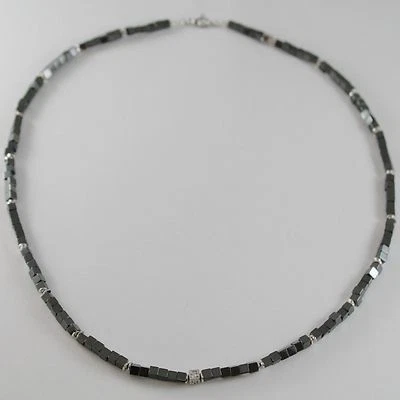 COLLANA GIADAN IN ARGENTO 925 EMATITE LUCIDA E 8 DIAMANTI BIANCHI MADE IN ITALY - Immagine 1 di 4