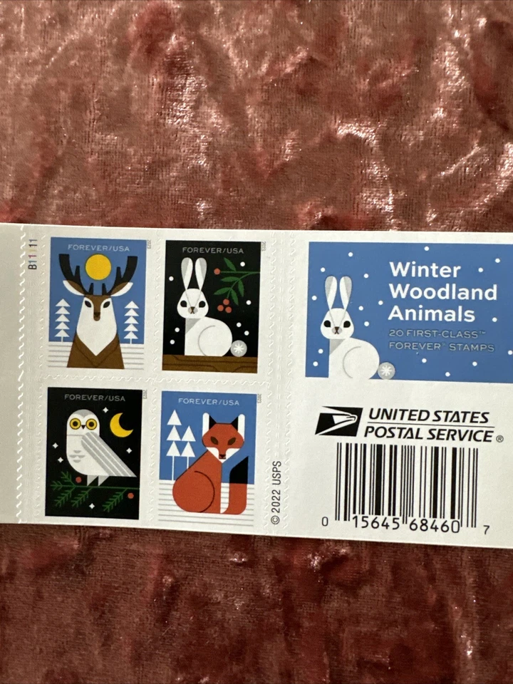 USA Forever Stamps 2022 Winter Woodland Animals, MNH. Set Of 4 Stamps - Image 1 of 1