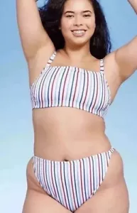Wild Fable High Leg Cheeky Bikini Bottom And Top Striped Sz 1X Plus NWT - Picture 1 of 5