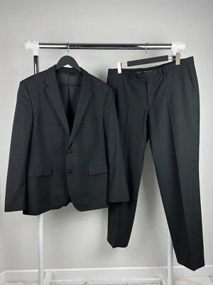HUGO BOSS Mens Wool 2 Piece Black Stretch Suit US 44R EU 54R - Image 1 of 4