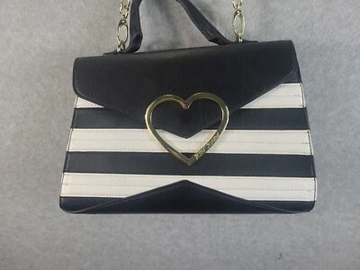 Cartera Bandolera Betsey Johnson RARA Corazón Dorado Blanco y Negro Foto 1 de 4