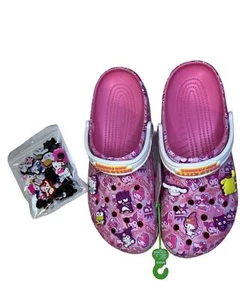 Hello Kitty Crocs W 12 M 10 Pink with 25 Hello Kitty Charms Kawaii Crocs Rare S - Picture 1 of 12