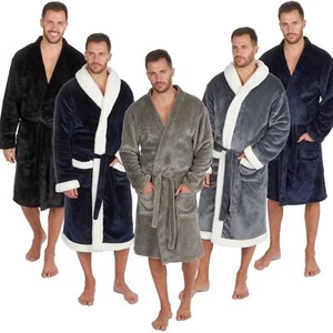 Mens Super Soft Dressing Gown Bath Robe Luxury Brushed Fleece Warm Snuggle Cosy - Picture 1 of 22