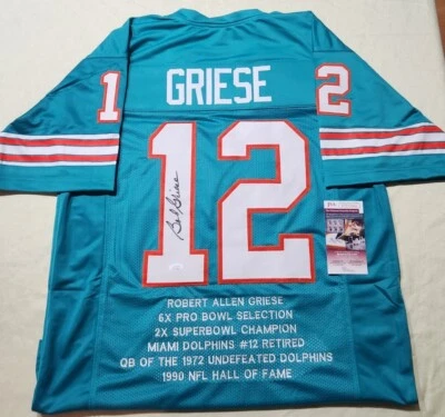 Bob Griese signed custom Jersey auto autograph JSA size XL CERTIFIED W/ Stats - Image 1 of 2