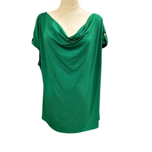 Blusa Top Liz Claiborne Kelly Verde Talla 1X Capucha Cuello Manga Corta Carrera Preppy - Imagen 1 de 8