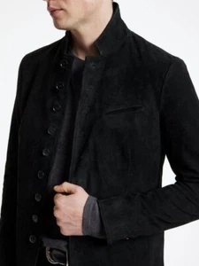 CELEBRITY Nueva Chaqueta de Gamuza Negra para Hombre 100% Piel de Oveja Suave Estilo Chaqueta Calce Ajustado - Imagen 1 de 8