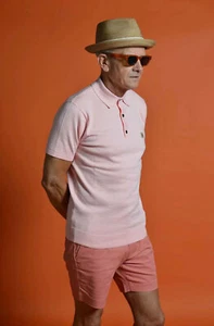 Gabicci Vintage Mens Jackson Knitted Polo Shirt Coral Pink V52GK04 - Picture 1 of 1