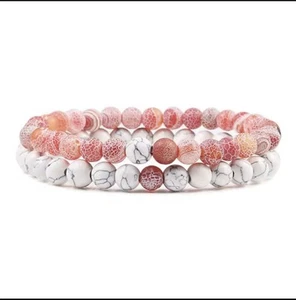 Elegantes 6 mm Rosa Weiß Perlen Armband Yoga für Männer Elastisches Seil Schmuck - Bild 1 von 2